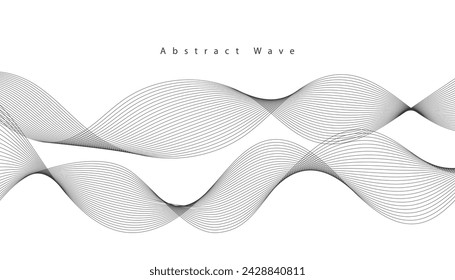 Abstract wave element for design. Digital frequency track equalizer. Stylized line art background. Vector illustration. Wave with lines created using blend tool. Curved wavy line, smooth stripe.