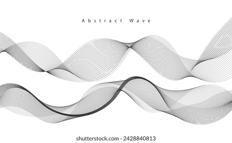 Abstract wave element for design. Digital frequency track equalizer. Stylized line art background. Vector illustration. Wave with lines created using blend tool. Curved wavy line, smooth stripe.