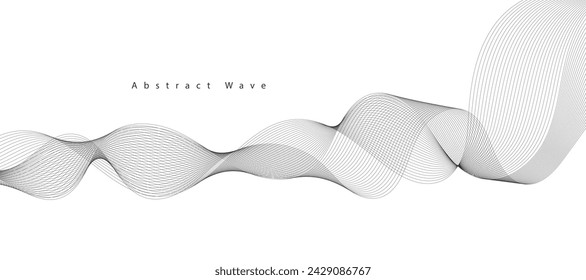 Abstract wave element for design. Digital frequency track equalizer. Stylized line art background. Vector illustration. Wave with lines created using blend tool. Curved wavy line, smooth stripe.