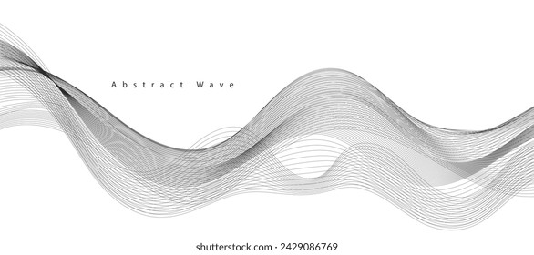 Abstract wave element for design. Digital frequency track equalizer. Stylized line art background. Vector illustration. Wave with lines created using blend tool. Curved wavy line, smooth stripe.