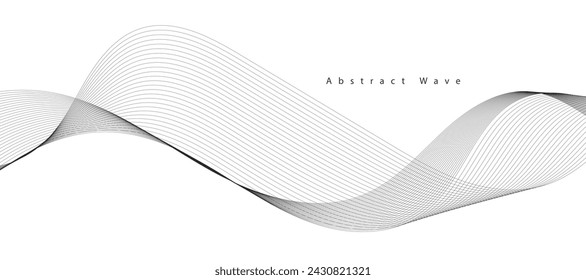 Abstract wave element for design. Digital frequency track equalizer. Stylized line art background. Vector illustration. Wave with lines created using blend tool. Curved wavy line, smooth stripe.