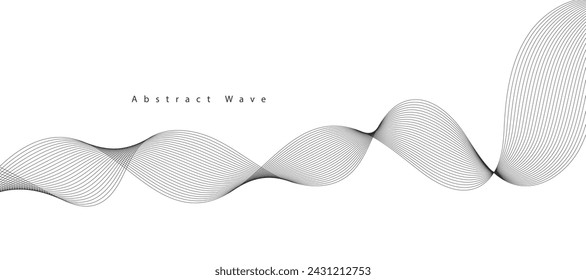 Abstract wave element for design. Digital frequency track equalizer. Stylized line art background. Vector illustration. Wave with lines created using blend tool. Curved wavy line, smooth stripe.
