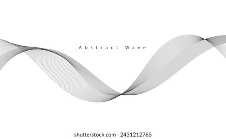 Abstract wave element for design. Digital frequency track equalizer. Stylized line art background. Vector illustration. Wave with lines created using blend tool. Curved wavy line, smooth stripe.