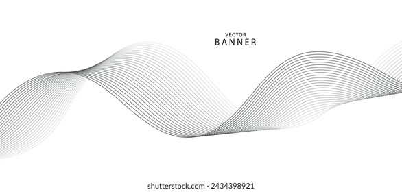 Abstract wave element for design. Digital frequency track equalizer. Stylized line art background. Vector illustration. Wave with lines created using blend tool. Curved wavy line, smooth stripe.