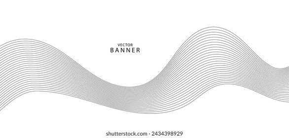 Abstract wave element for design. Digital frequency track equalizer. Stylized line art background. Vector illustration. Wave with lines created using blend tool. Curved wavy line, smooth stripe.