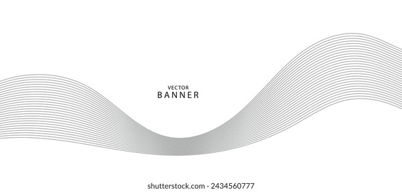 Abstract wave element for design. Digital frequency track equalizer. Stylized line art background. Vector illustration. Wave with lines created using blend tool. Curved wavy line, smooth stripe.