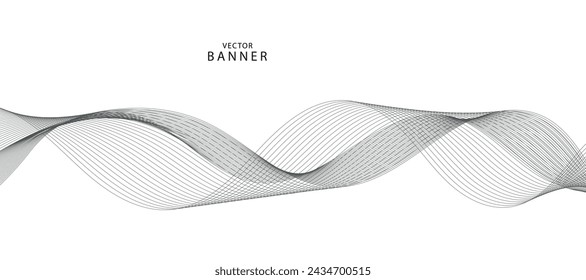 Abstract wave element for design. Digital frequency track equalizer. Stylized line art background. Vector illustration. Wave with lines created using blend tool. Curved wavy line, smooth stripe.