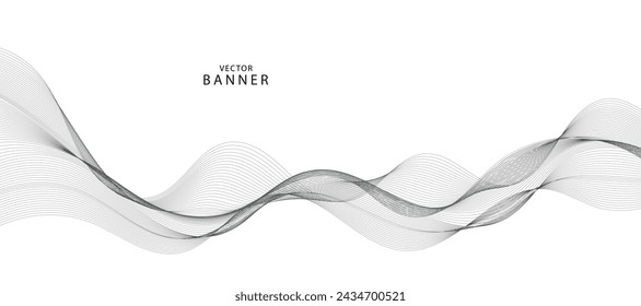 Abstract wave element for design. Digital frequency track equalizer. Stylized line art background. Vector illustration. Wave with lines created using blend tool. Curved wavy line, smooth stripe.