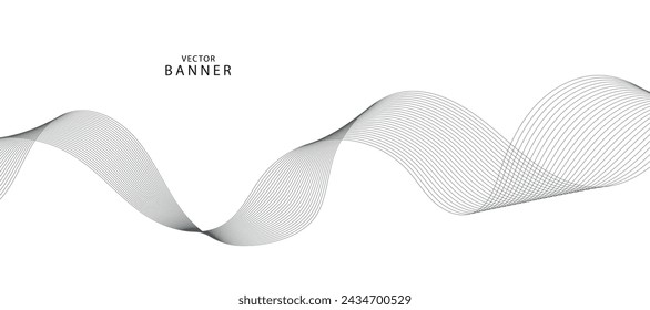 Abstract wave element for design. Digital frequency track equalizer. Stylized line art background. Vector illustration. Wave with lines created using blend tool. Curved wavy line, smooth stripe.