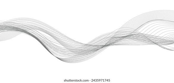 Abstract wave element for design. Digital frequency track equalizer. Stylized line art background. Vector illustration. Wave with lines created using blend tool. Curved wavy line, smooth stripe.