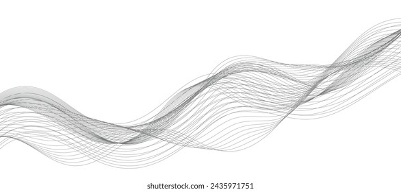 Abstract wave element for design. Digital frequency track equalizer. Stylized line art background. Vector illustration. Wave with lines created using blend tool. Curved wavy line, smooth stripe.