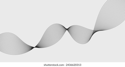 Abstract wave element for design. Digital frequency track equalizer. Stylized line art background. Vector illustration. Wave with lines created using blend tool. Curved wavy line, smooth stripe.