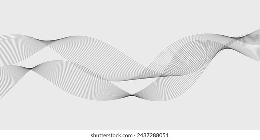 Abstract wave element for design. Digital frequency track equalizer. Stylized line art background. Vector illustration. Wave with lines created using blend tool. Curved wavy line, smooth stripe.