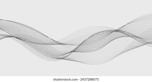 Abstract wave element for design. Digital frequency track equalizer. Stylized line art background. Vector illustration. Wave with lines created using blend tool. Curved wavy line, smooth stripe.