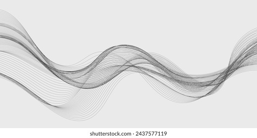 Abstract wave element for design. Digital frequency track equalizer. Stylized line art background. Vector illustration. Wave with lines created using blend tool. Curved wavy line, smooth stripe.