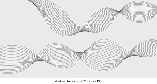 Abstract wave element for design. Digital frequency track equalizer. Stylized line art background. Vector illustration. Wave with lines created using blend tool. Curved wavy line, smooth stripe.