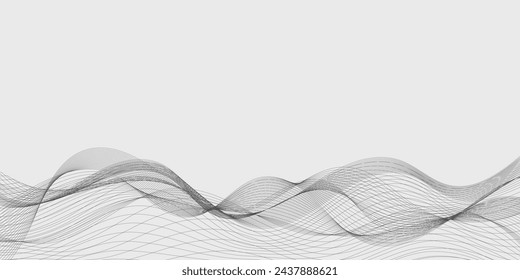 Abstract wave element for design. Digital frequency track equalizer. Stylized line art background. Vector illustration. Wave with lines created using blend tool. Curved wavy line, smooth stripe.