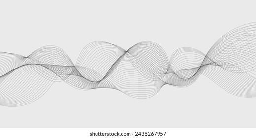 Abstract wave element for design. Digital frequency track equalizer. Stylized line art background. Vector illustration. Wave with lines created using blend tool. Curved wavy line, smooth stripe.
