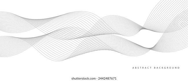 Abstract wave element for design. Digital frequency track equalizer. Stylized line art background. Vector illustration. Wave with lines created using blend tool. Curved wavy line, smooth stripe.