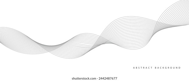 Abstract wave element for design. Digital frequency track equalizer. Stylized line art background. Vector illustration. Wave with lines created using blend tool. Curved wavy line, smooth stripe.