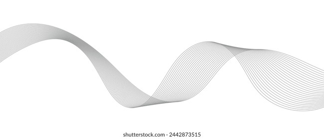 Abstract wave element for design. Digital frequency track equalizer. Stylized line art background. Vector illustration. Wave with lines created using blend tool. Curved wavy line, smooth stripe.