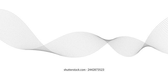 Abstract wave element for design. Digital frequency track equalizer. Stylized line art background. Vector illustration. Wave with lines created using blend tool. Curved wavy line, smooth stripe.