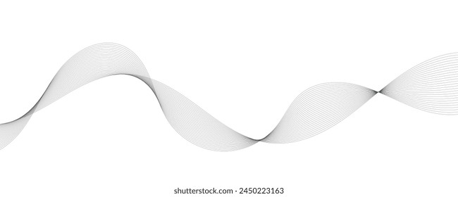 Abstract wave element for design. Digital frequency track equalizer. Stylized line art background. Vector illustration. Wave with lines created using blend tool. Curved wavy line, smooth stripe.