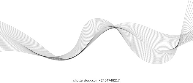 Abstract wave element for design. Digital frequency track equalizer. Stylized line art background. Vector illustration. Wave with lines created using the blend tool. Curved wavy line, smooth stripe.