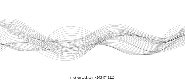 Abstract wave element for design. Digital frequency track equalizer. Stylized line art background. Vector illustration. Wave with lines created using the blend tool. Curved wavy line, smooth stripe.