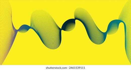 Abstract wave element for design. Digital frequency track equalizer. Stylized line art background. Colorful shiny wave with lines created using blend tool. Curved wavy line, smooth stripe Vector