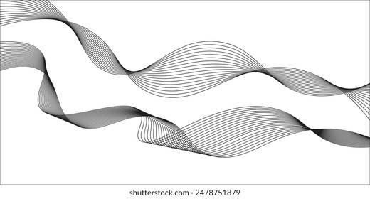 Abstract wave element for design. Digital frequency track equalizer. Stylized line art background. Vector illustration. Wave with lines created using blend tool. Curved wavy line, smooth stripe.