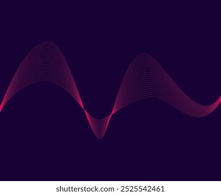 Abstract wave element for design. Digital frequency track equalizer. Stylized line art background. Vector illustration. Wave with pink lines created using blend tool. Curved wavy line, smooth stripe.