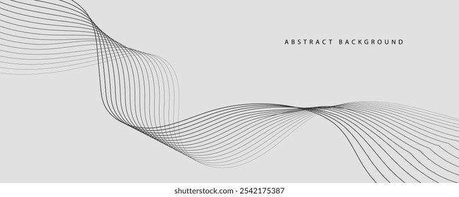 Elemento de onda abstrato para projeto. Equalizador de faixa de frequência digital. Plano de fundo da arte em linha estilizada. Ilustração vetorial. Ondular com linhas criadas usando a ferramenta de mesclagem. Linha ondulada curva, faixa lisa.