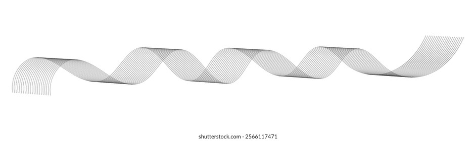 Abstract wave element for design. Digital frequency track equalizer. Stylized line art background. Vector illustration. Wave with lines created using blend tool. Curved wavy line, smooth stripe.