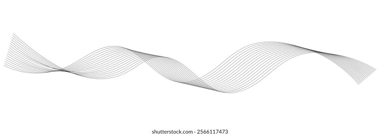 Abstract wave element for design. Digital frequency track equalizer. Stylized line art background. Vector illustration. Wave with lines created using blend tool. Curved wavy line, smooth stripe.