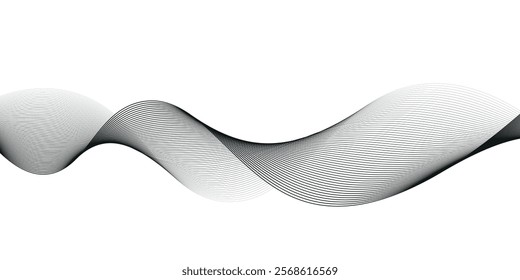 Abstract wave element for design. Digital frequency track equalizer. Stylized line art background. Vector illustration. Wave with lines created using blend tool. Curved wavy line, smooth stripe.