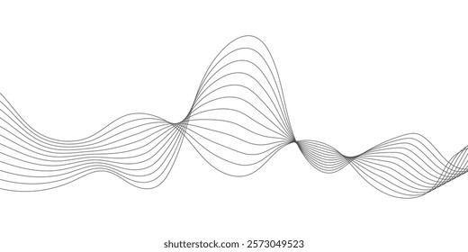 Abstract wave element for design. Digital frequency track equalizer. Stylized line art background. Curved wavy line, smooth. Vector illustration. Wave with lines created using blend tool.
