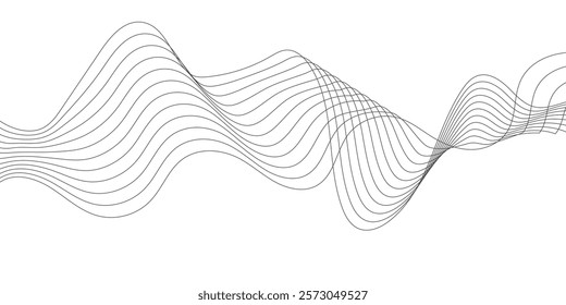 Abstract wave element for design. Digital frequency track equalizer. Stylized line art background. Curved wavy line, smooth. Vector illustration. Wave with lines created using blend tool.
