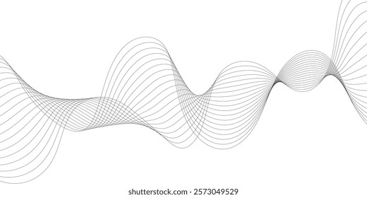 Abstract wave element for design. Digital frequency track equalizer. Stylized line art background. Curved wavy line, smooth. Vector illustration. Wave with lines created using blend tool.
