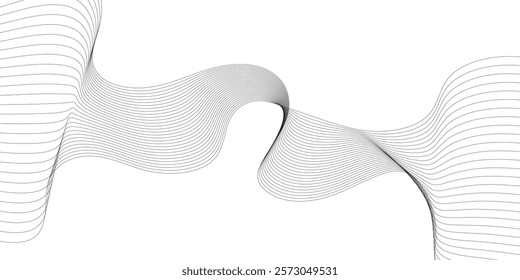 Abstract wave element for design. Digital frequency track equalizer. Stylized line art background. Curved wavy line, smooth. Vector illustration. Wave with lines created using blend tool.
