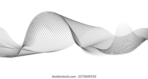 Abstract wave element for design. Digital frequency track equalizer. Stylized line art background. Curved wavy line, smooth. Vector illustration. Wave with lines created using blend tool.
