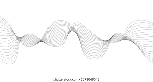 Abstract wave element for design. Digital frequency track equalizer. Stylized line art background. Curved wavy line, smooth. Vector illustration. Wave with lines created using blend tool.
