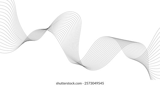 Abstract wave element for design. Digital frequency track equalizer. Stylized line art background. Curved wavy line, smooth. Vector illustration. Wave with lines created using blend tool.
