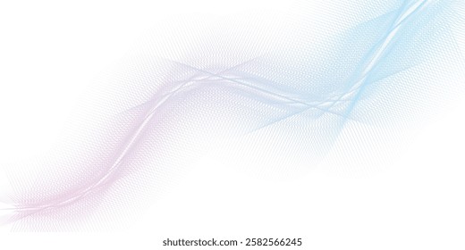 Abstract wave element for design. Digital frequency track equalizer. Stylized line art background. Vector illustration. Wave with lines created using blend tool. Curved wavy line, smooth stripe. 