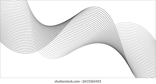 Abstract wave element for design. Digital frequency track equalizer. Stylized line art background. Vector illustration. Wave with lines created using blend tool. Curved wavy line, smooth stripe.