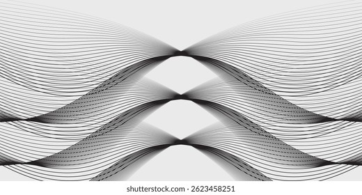 Abstract wave element for design. Digital frequency track equalizer. Stylized line art background. Vector illustration. Wave with lines created using blend tool. Curved wavy line, smooth stripe.