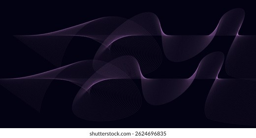 Abstraktes Wellenelement für Design. Digitaler Frequenzspurentzerrer. Stilisierter Kunsthintergrund. Vektorgrafik. Welle mit Linien, die mit dem Verrundungswerkzeug erzeugt wurden. Gebogene wellenförmige Linie, glatter Streifen.