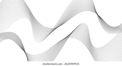 Elemento de onda abstrato para projeto. Equalizador de faixa de frequência digital. Plano de fundo da arte em linha estilizada. Ilustração vetorial. Ondular com linhas criadas usando a ferramenta de mesclagem. Linha ondulada curva, faixa lisa.