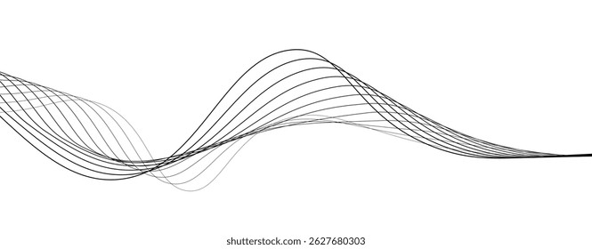 Elemento de onda abstrato para projeto. Equalizador de faixa de frequência digital. Plano de fundo ondulado da arte reticulada. Linha ondulada curva isolada sobre fundo branco