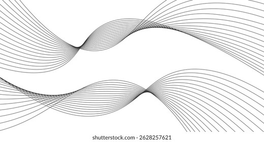 Abstract wave element for design. Digital frequency track equalizer. Stylized line art background. Vector illustration. Wave with lines created using blend tool. Curved wavy line, smooth stripe.